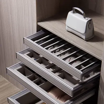 A multi-purpose trouser and jewelry box with rods for hanging trousers and compartments for jewelry.